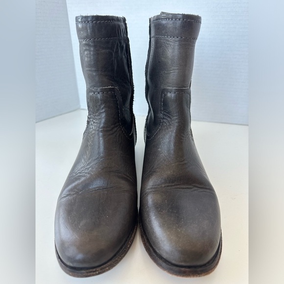 FRYE Anna Grey Moto Biker Shortie Leather Boots Size 6 - Picture 4 of 12
